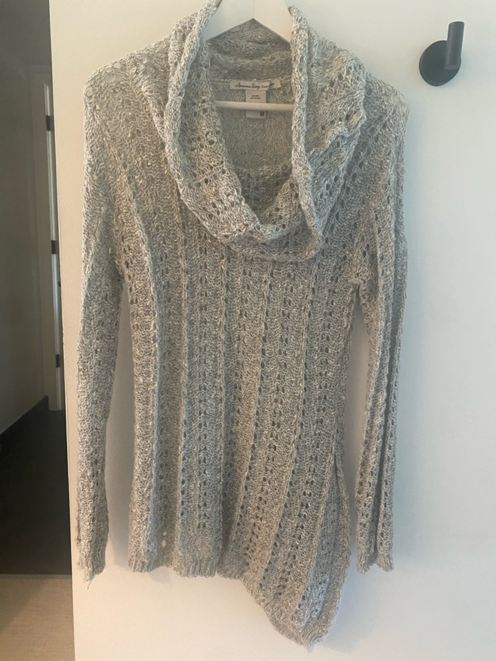 American Rag Heather Light Gray Open-Knit Cowl Neck Sweater